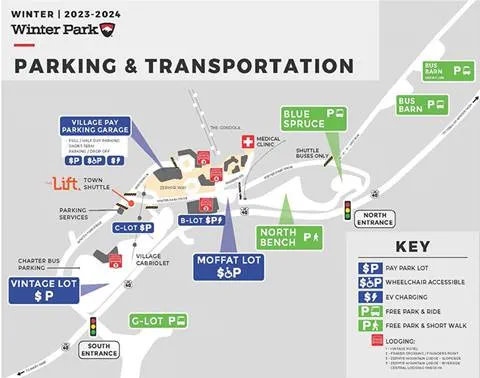 Parking map for Winter Park Ski Resort