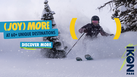 (Joy) More at 60+ unique destinations. Discover More. Ikon Pass logo.