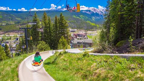 kid sliding down the alpine slide for high-speed summer fun at winter park resort, colorado