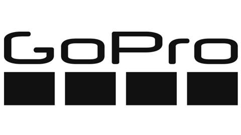 GoPro Logo the "GoPro" spelled out in black and blue boxes bethen the text