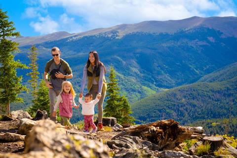 Family hiking in Winter Park Colorado