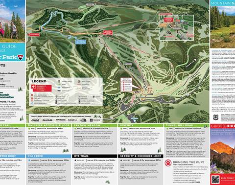 Graphic of digital trail map for hiking at Winter Park Resort