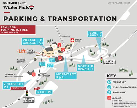 Parking map for winter park resort summer 2023
