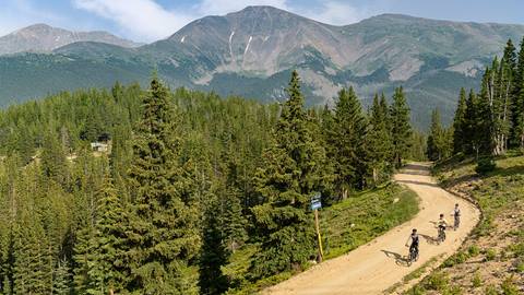 group enjoying a guided mountain electric bike tour on summer trails at winter park resort, colorado