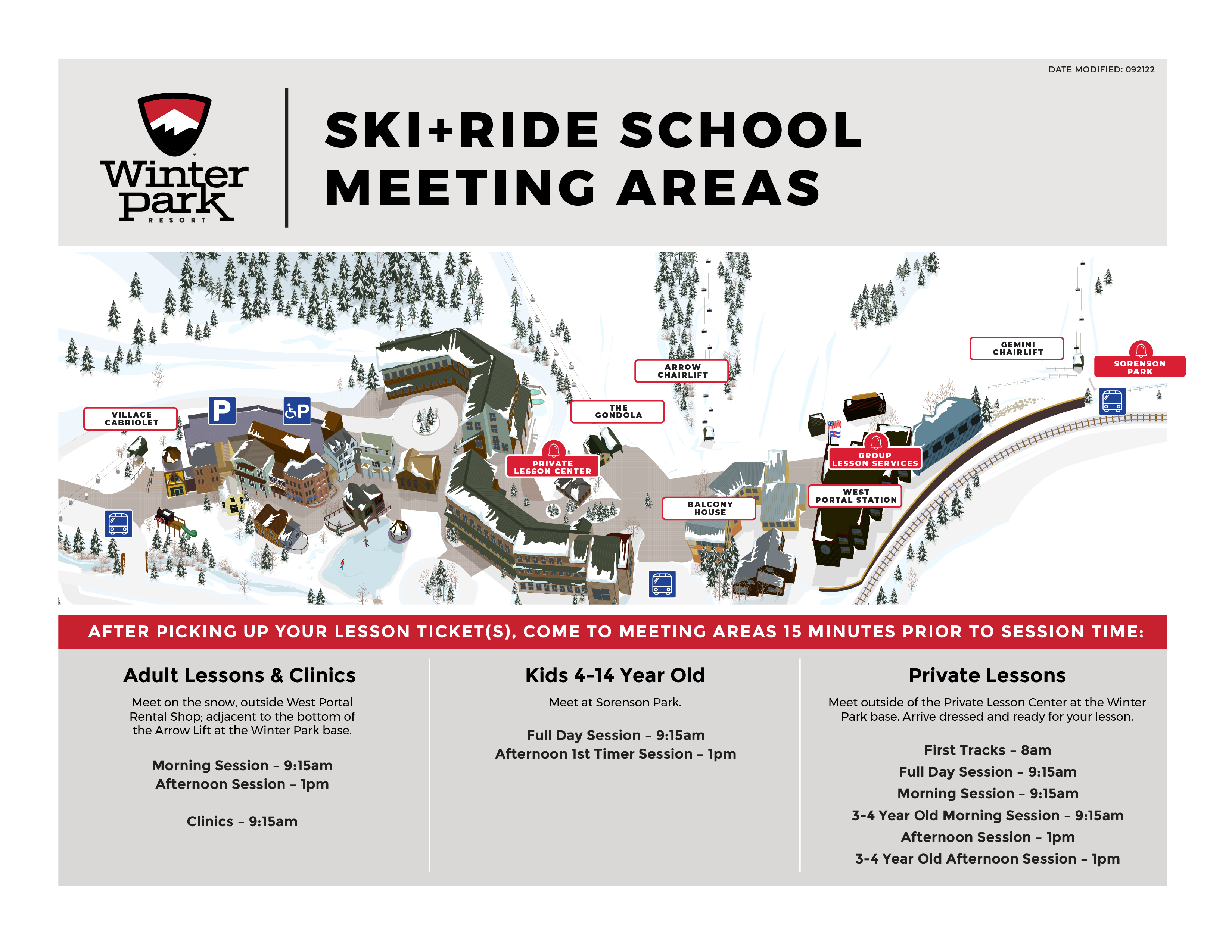 Ski and Ride School Meeting area map