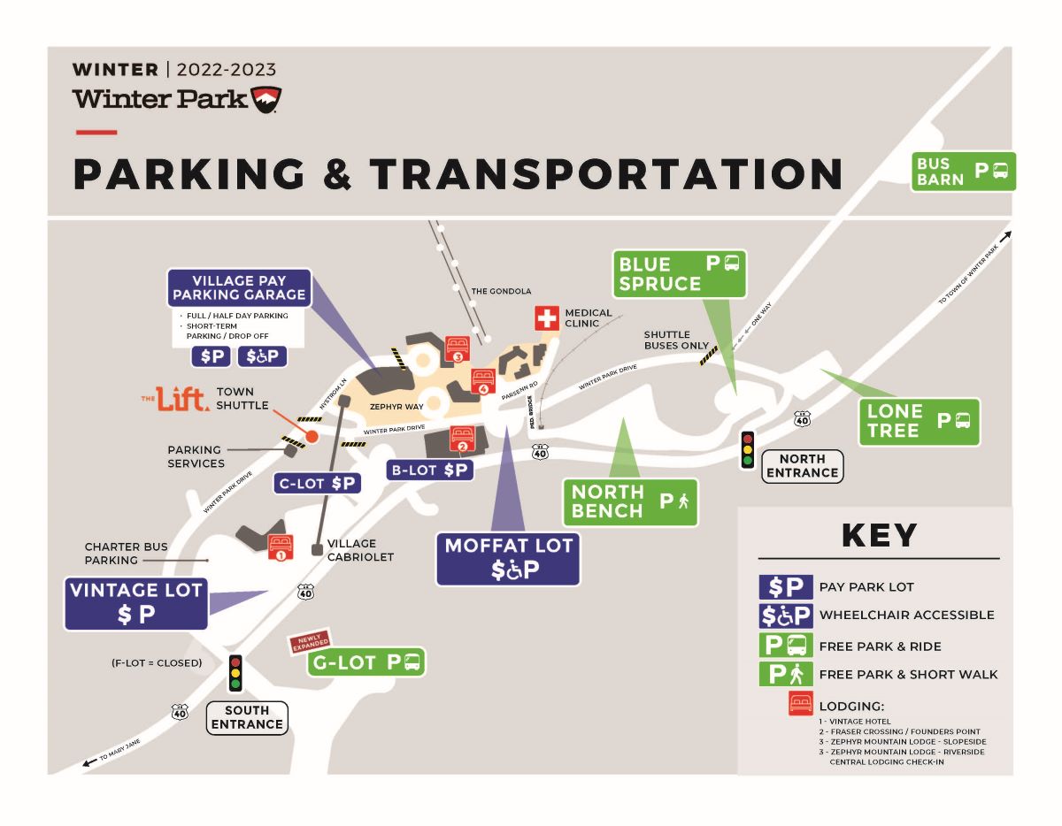 Winter Parking map for Winter Park Resort