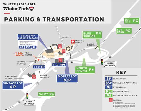 Parking map for Winter Park Ski Resort