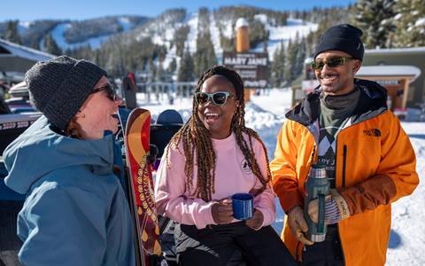 Three people at the Mary Jane base at Winter Park Resort