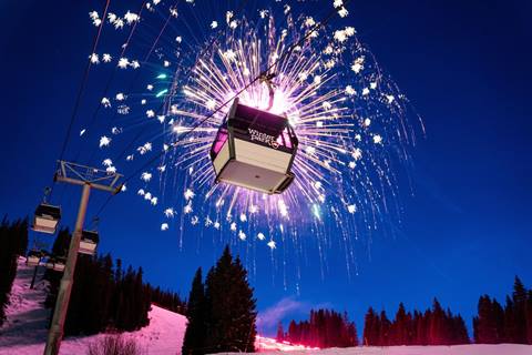 Fireworks behind Gondola at Winter Park Resort